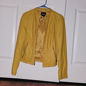 Express Women's Mustard Yellow Faux Leather Moto Jacket